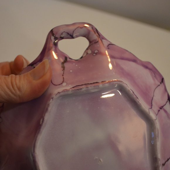 Unknown Decor Dish Oval Porcelain Purple Gold Stain approx. 9' x 7' - Picture 3 of 4